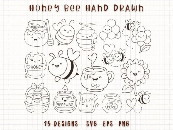 Download Cute Honey Bee Honey Jar Line Art - Bee Collection