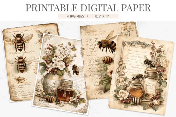 Download Vintage Bee Honey Junk Journal Papers - Bee Collection