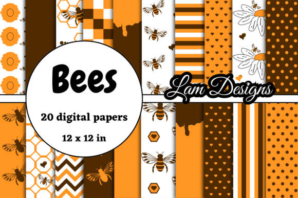 Download Orange and Brown Bees Digital Papers - Bee Collection