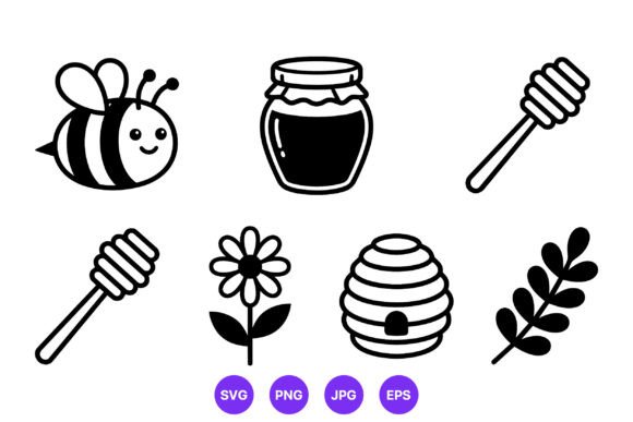 Download Cute Bee Honey Jar Beehive Vector Icons - Bee Collection