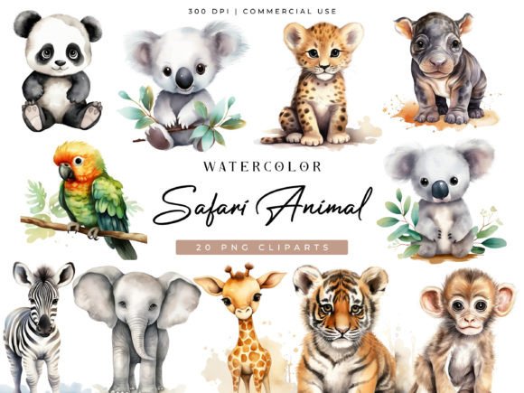Download Watercolor Safari Animal Clipart Bundle - Animal Collection