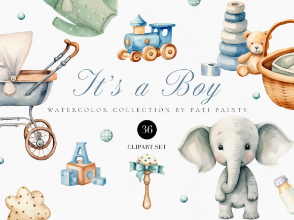 Download Baby Boy Watercolor Digital Clipart Set - Baby boy Collection