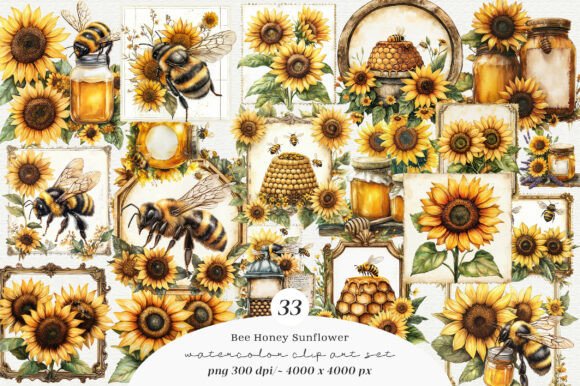 Download Vintage Bee Honey Sunflower Label Bundle - Bee Collection