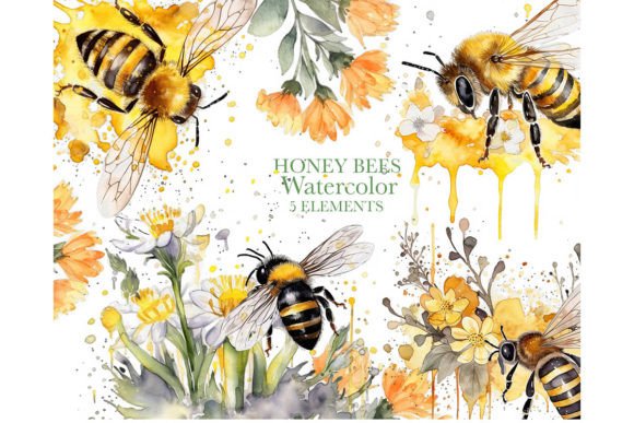 Download Watercolor Honey Bee, Nature Art - Bee Collection