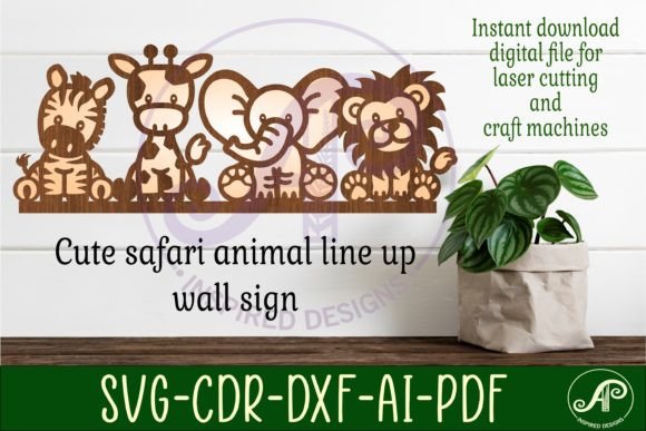 Download Safari Animal Line Up Wall Art Sign, SVG - Animal Collection